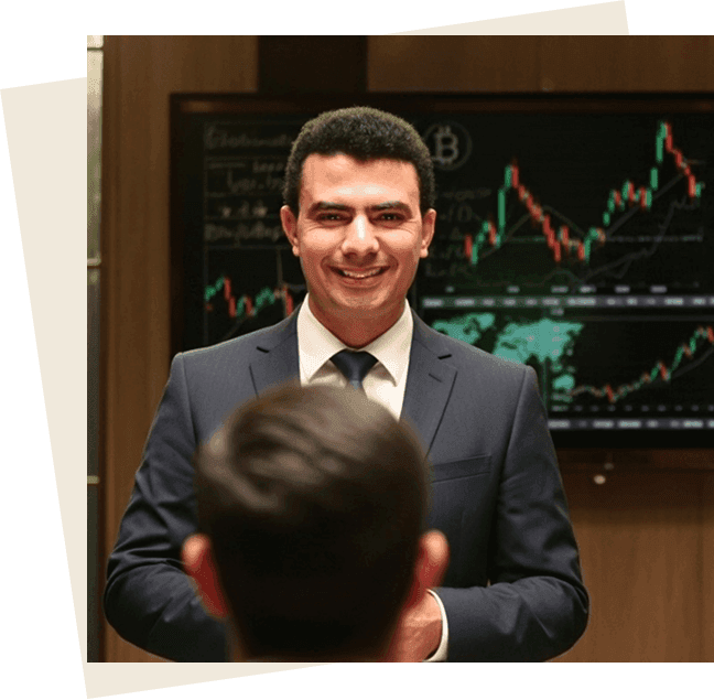 Client meeting about market research and investment strategy